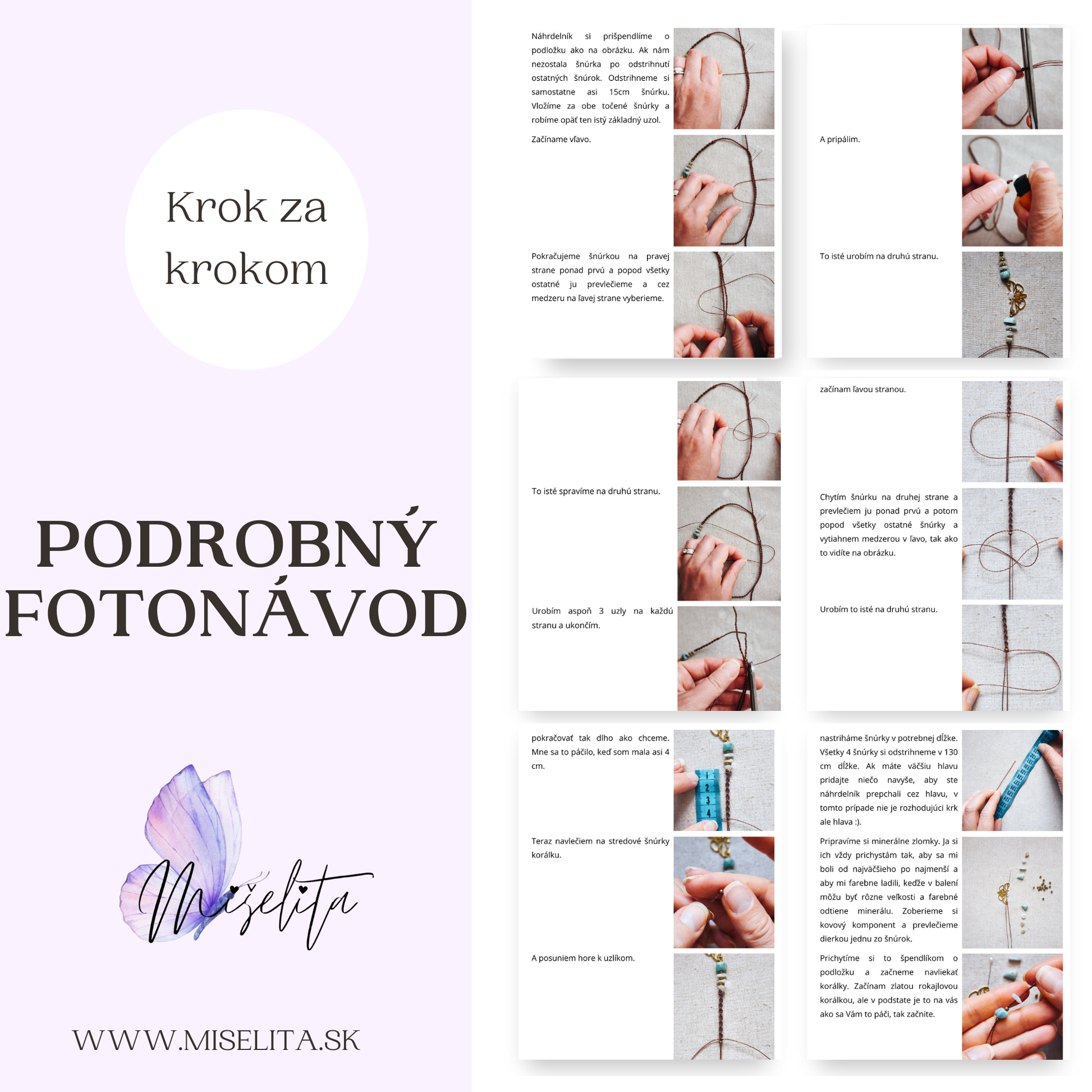 Macramé návod na náhrdelník „Freya“ – fotopostup PDF (univerzálna veľkosť)