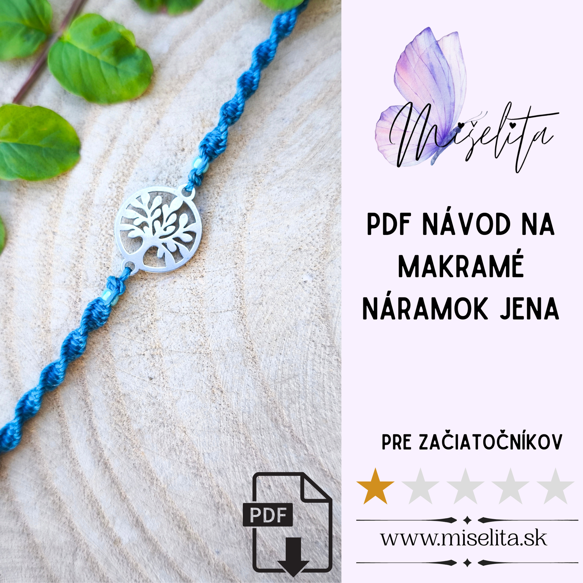 Makramé náramok "Jena" - univerzálna veľkosť - PDF - fotonávod