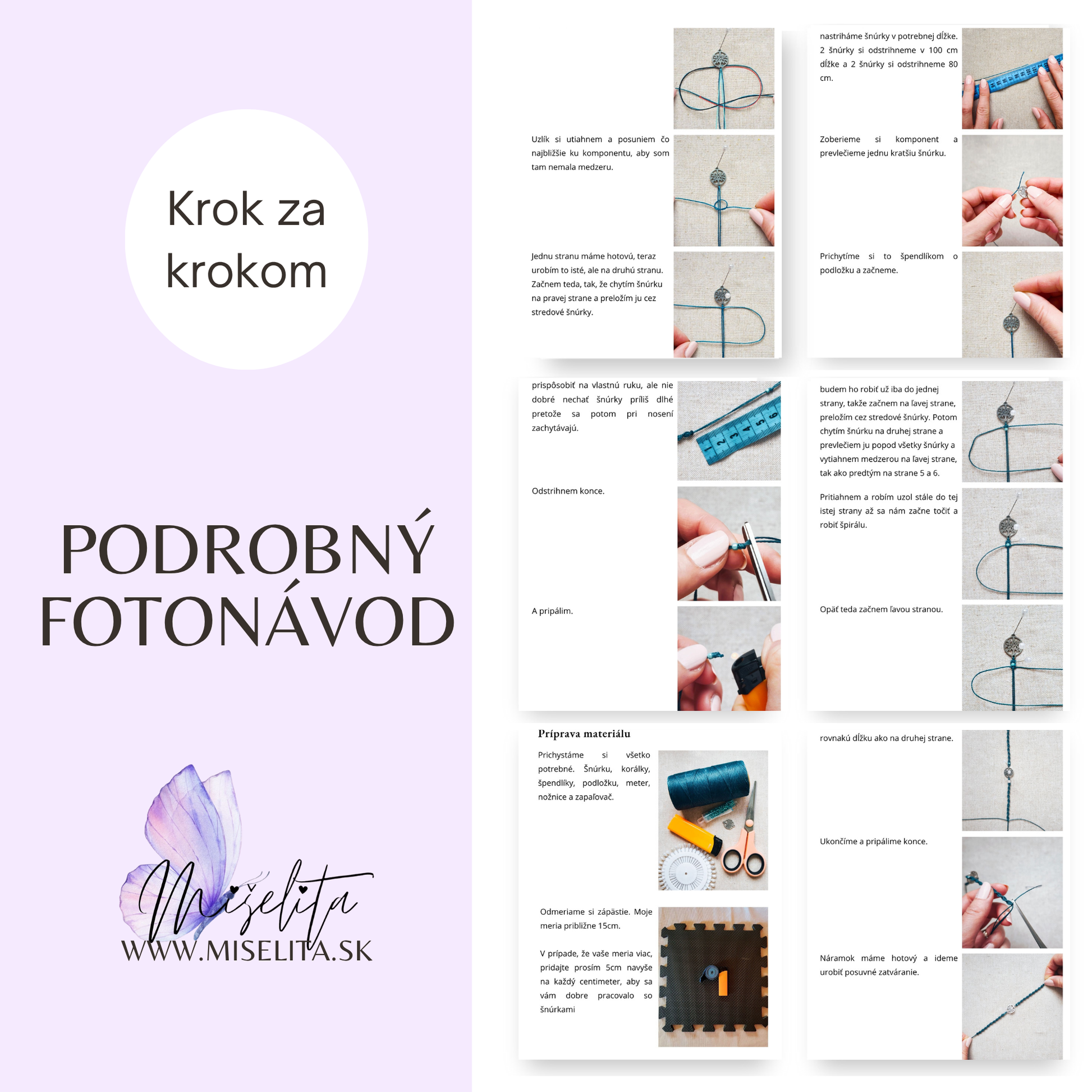 Makramé náramok "Jena" - univerzálna veľkosť - PDF - fotonávod