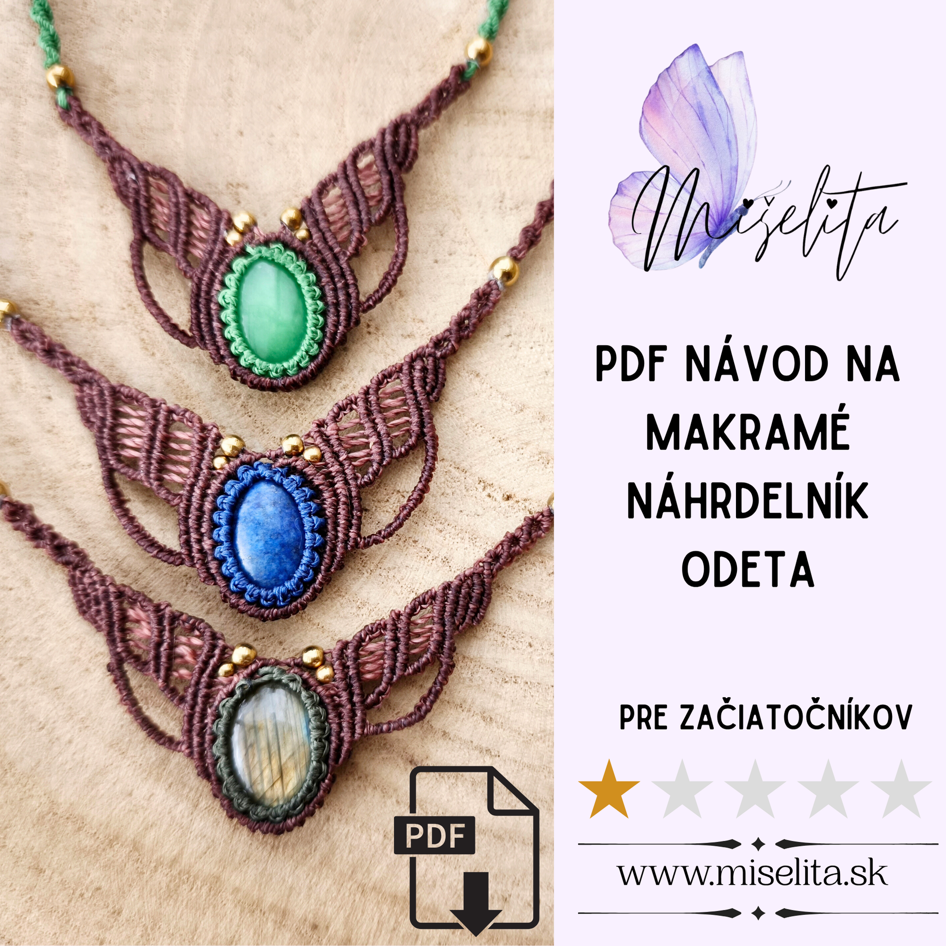 Návod na macramé náhrdelník „Odeta“ – PDF fotonávod krok za krokom