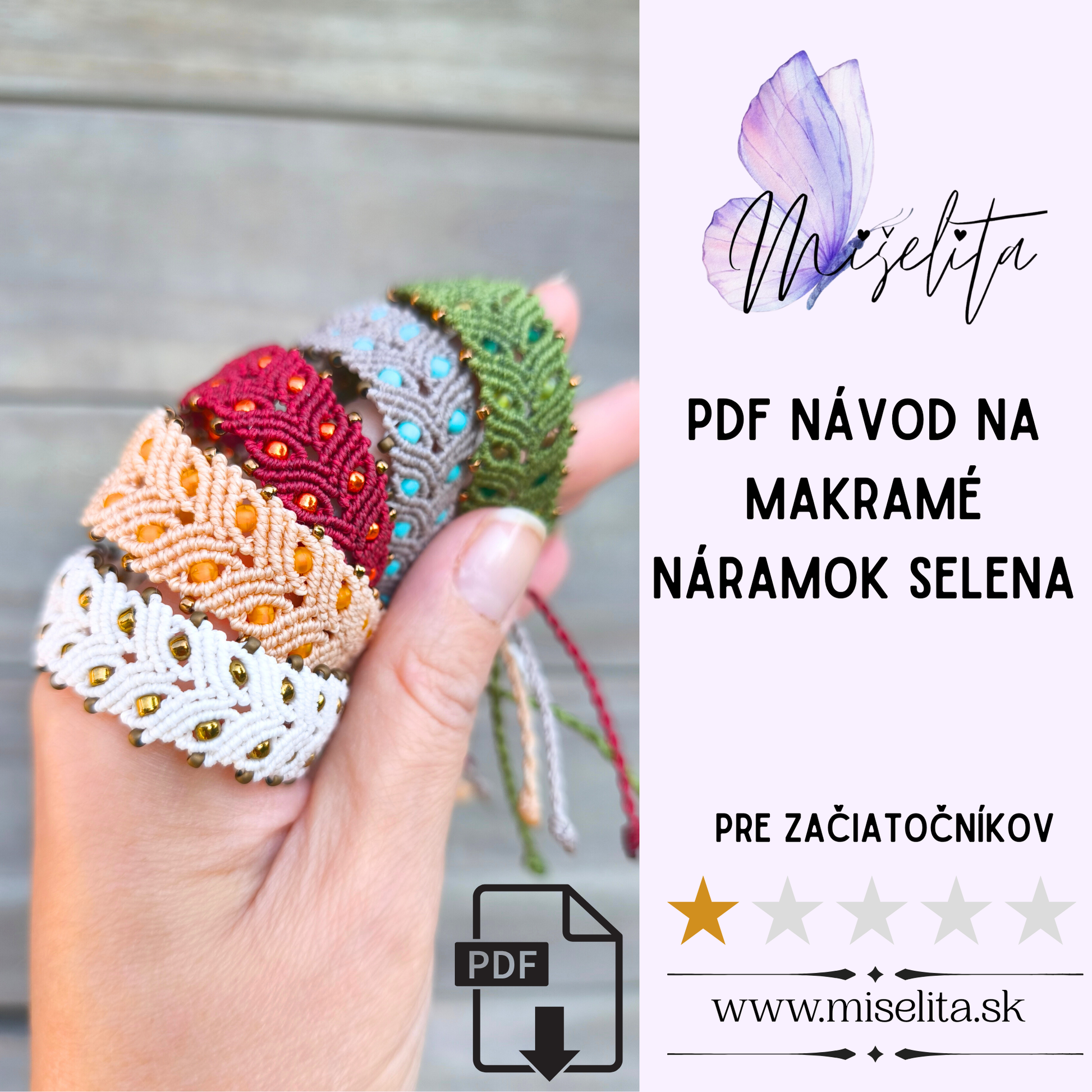 Návod na macramé náramok „Selena“ – PDF fotonávod krok za krokom