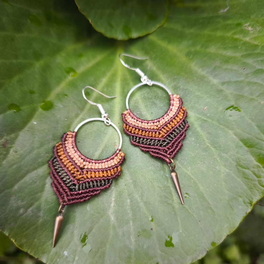 Boho makramé náušnice farebné kruhy | etno náušnice
