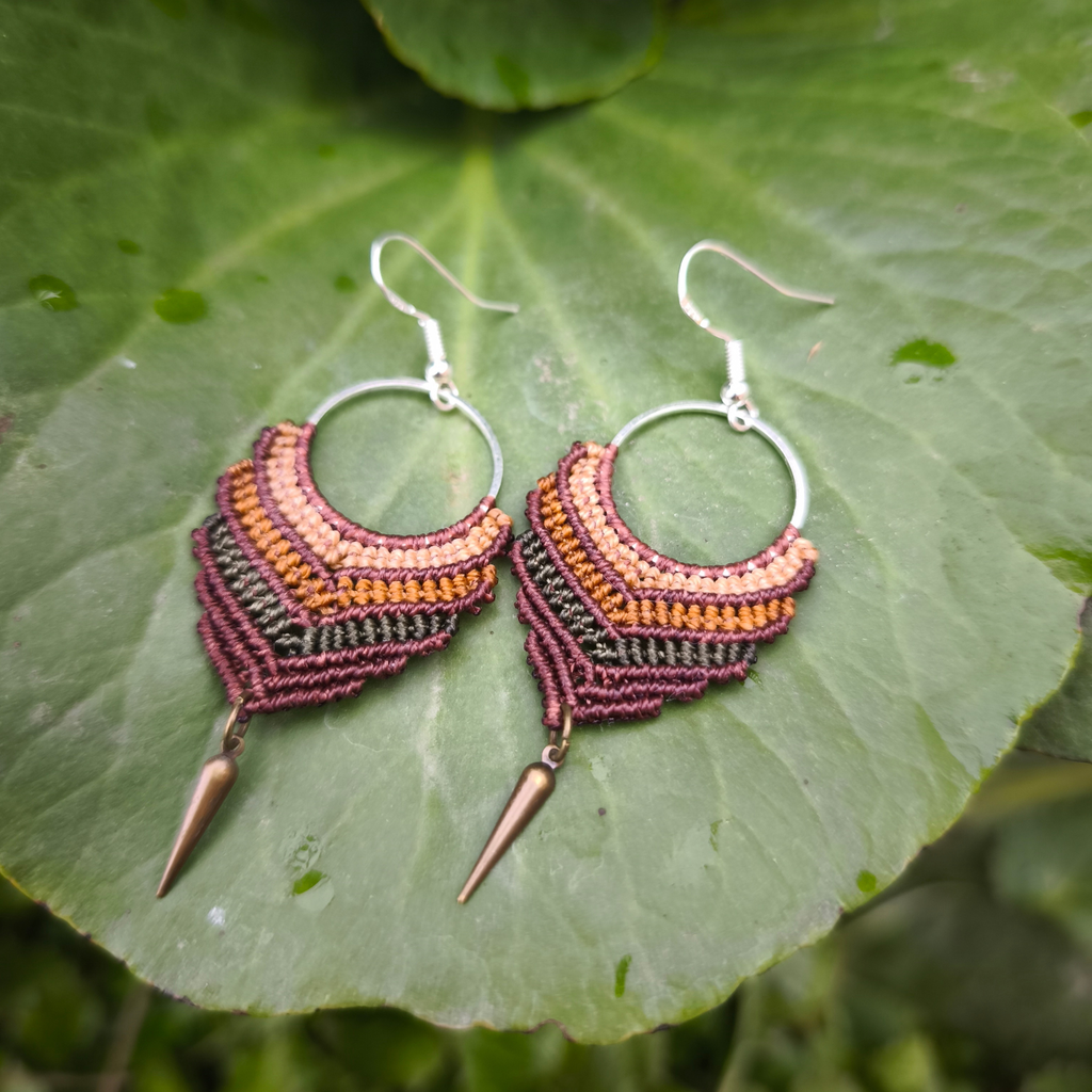 Boho makramé náušnice farebné kruhy | etno náušnice